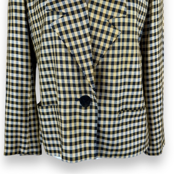 Vintage Kasper for ASL Black & Yellow Plaid Blazer Shoulder Pads Clueless Cher - Picture 6 of 9